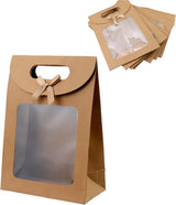 Brown Kraft Paper Gift Bags with Window and Handles 12 Pack Stand Up for Candy Cookies Weddings Parties