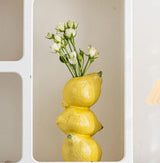 Yellow Ceramic Vase with Lemon Design Mediterranean Style for Home and Kitchen Decor