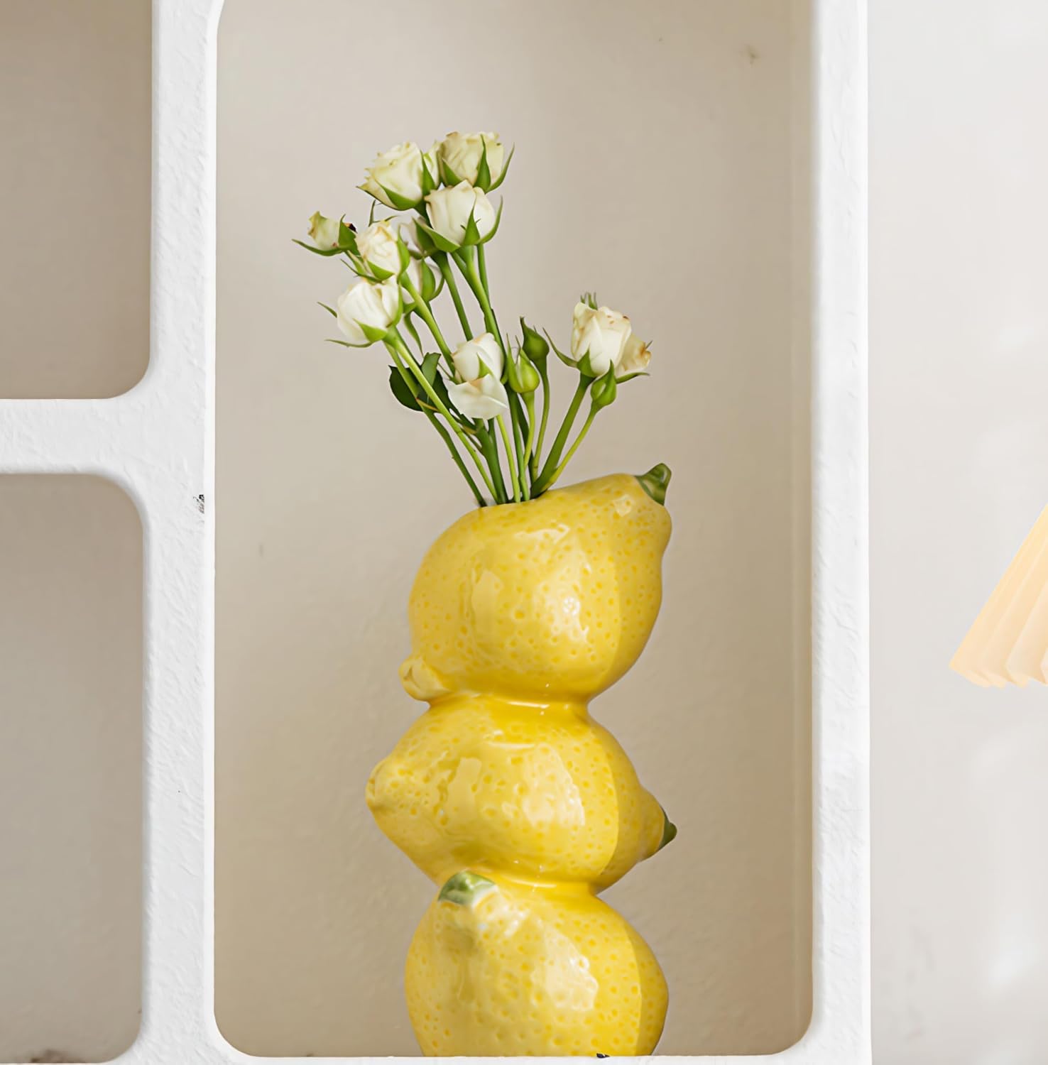 Yellow Ceramic Vase with Lemon Design Mediterranean Style for Home and Kitchen Decor
