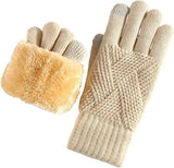 Unisex Beige Winter Running Gloves with Thick Fleece Lining for Warmth