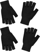 Unisex Black Touchscreen Gloves 2 Pack - Ideal for Work Writing Typing with Half Fingers