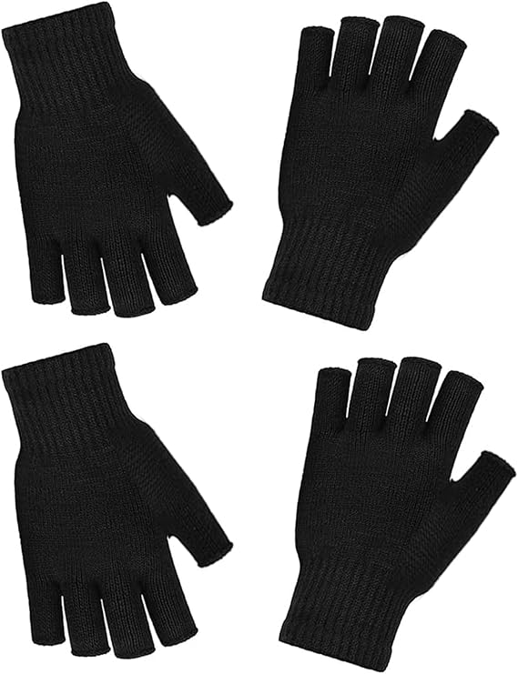 Unisex Black Touchscreen Gloves 2 Pack - Ideal for Work Writing Typing with Half Fingers
