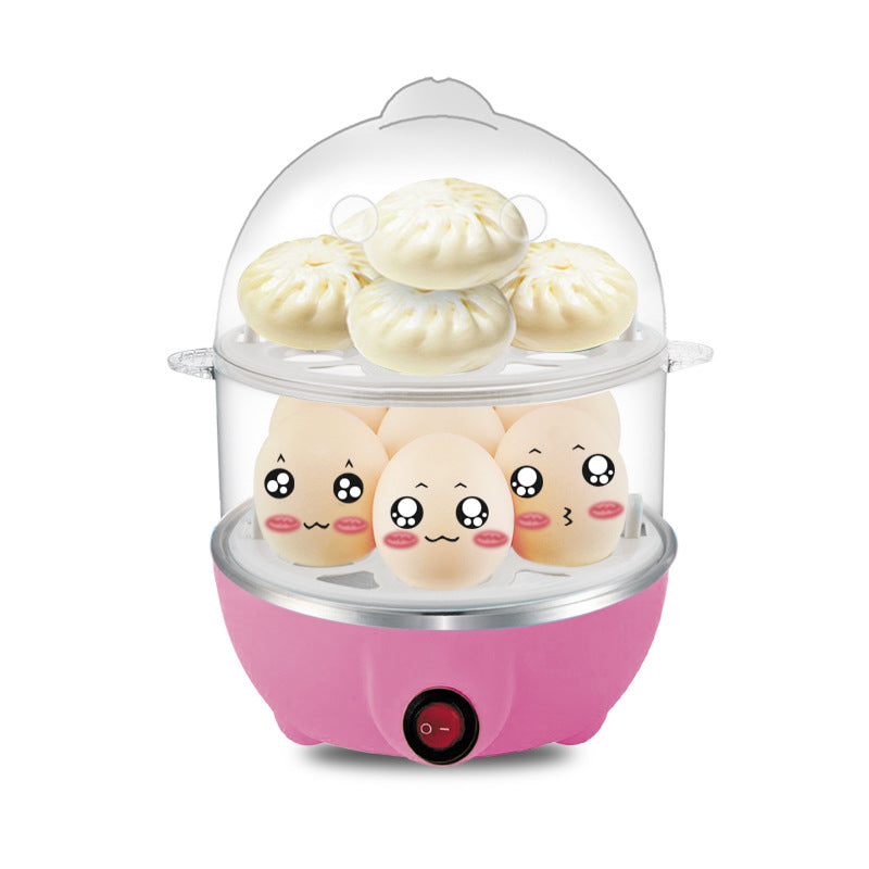Electric Egg Cooker Steamer with Timer Auto Shut-Off 14 Egg Capacity 350W Double Layer Multifunctional for Milk Food Heating Pink