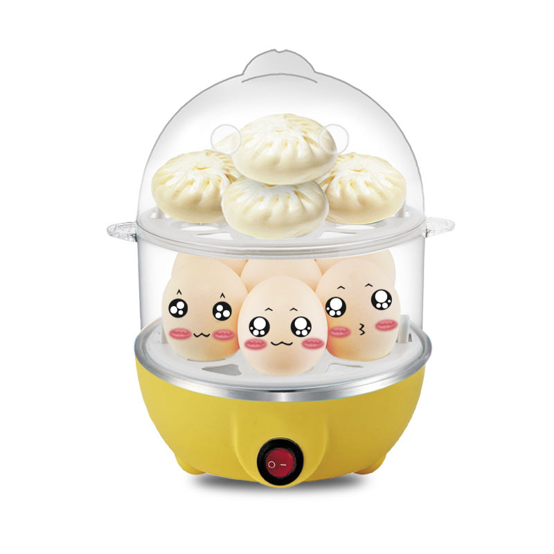 Electric Egg Cooker 14 Egg Capacity Double Layer with Timer Automatic Shut-Off 350W Multifunctional for Steaming Eggs Heating Milk Food Yellow