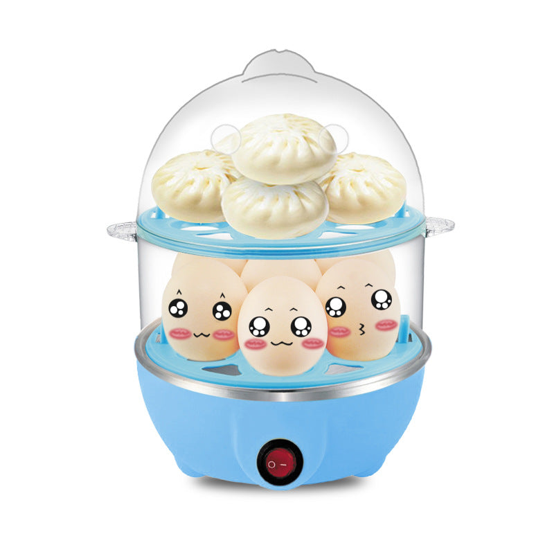 Electric Egg Cooker 14 Eggs Capacity with Timer and Automatic Shut-Off 350W Double Layer Multifunctional Egg Steamer for Milk and Food Heating Blue