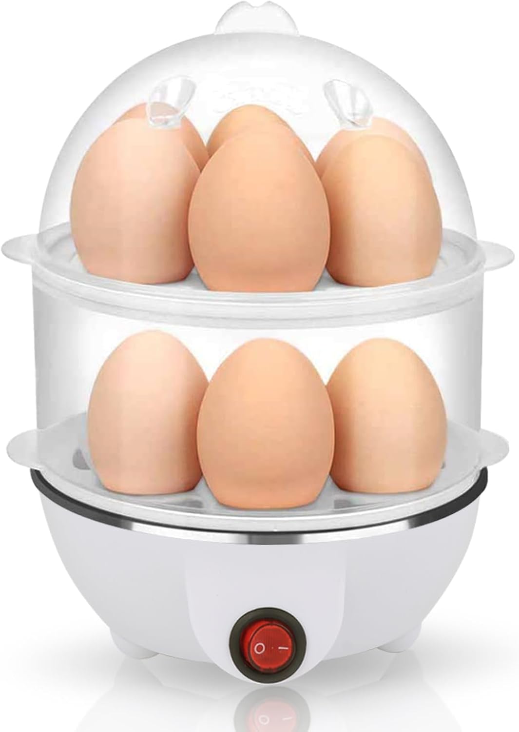 Electric Egg Cooker 14 Egg Capacity Double Layer with Auto Shut-Off Timer 350W Multifunctional for Steaming Eggs Heating Milk Food White