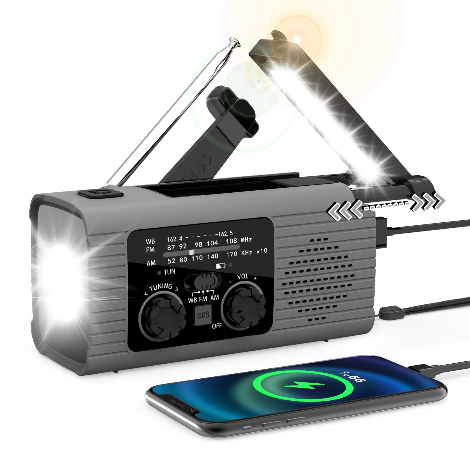 Multi-Colour Solar & Hand Crank Portable Radio 4000mAh Rechargeable Battery Operated Emergency Radio for Indoor Outdoor Use