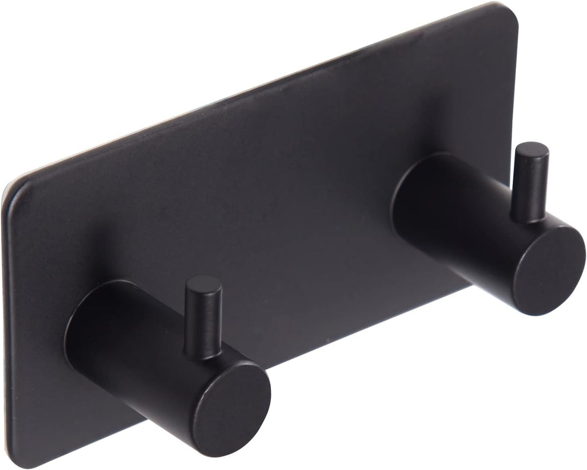 2 Pack Self Adhesive Stainless Steel Towel Hooks 304 Rust Proof Waterproof Black