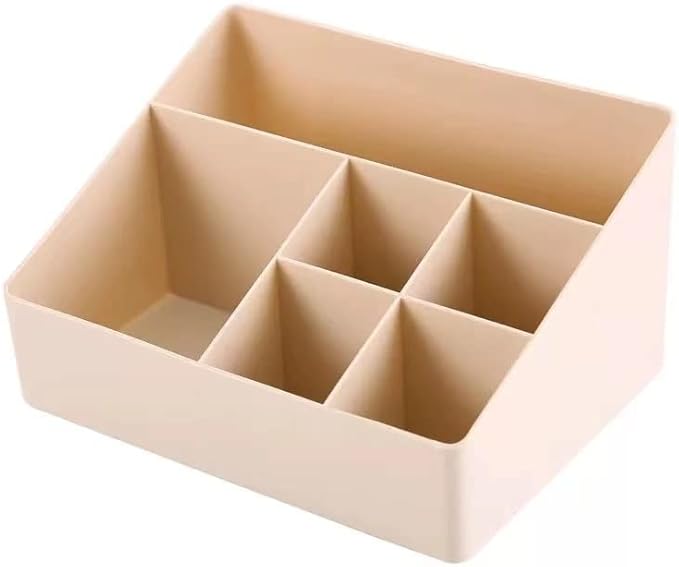 Apricot Cosmetic Storage Box with 6 Compartments - Skincare Organizer and Jewelry Holder