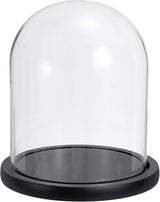 Glass Dome with Black Wooden Base - Clock Shaped Display Case - Home Decor - Desk Ornament - Christmas Decoration for Indoor Use