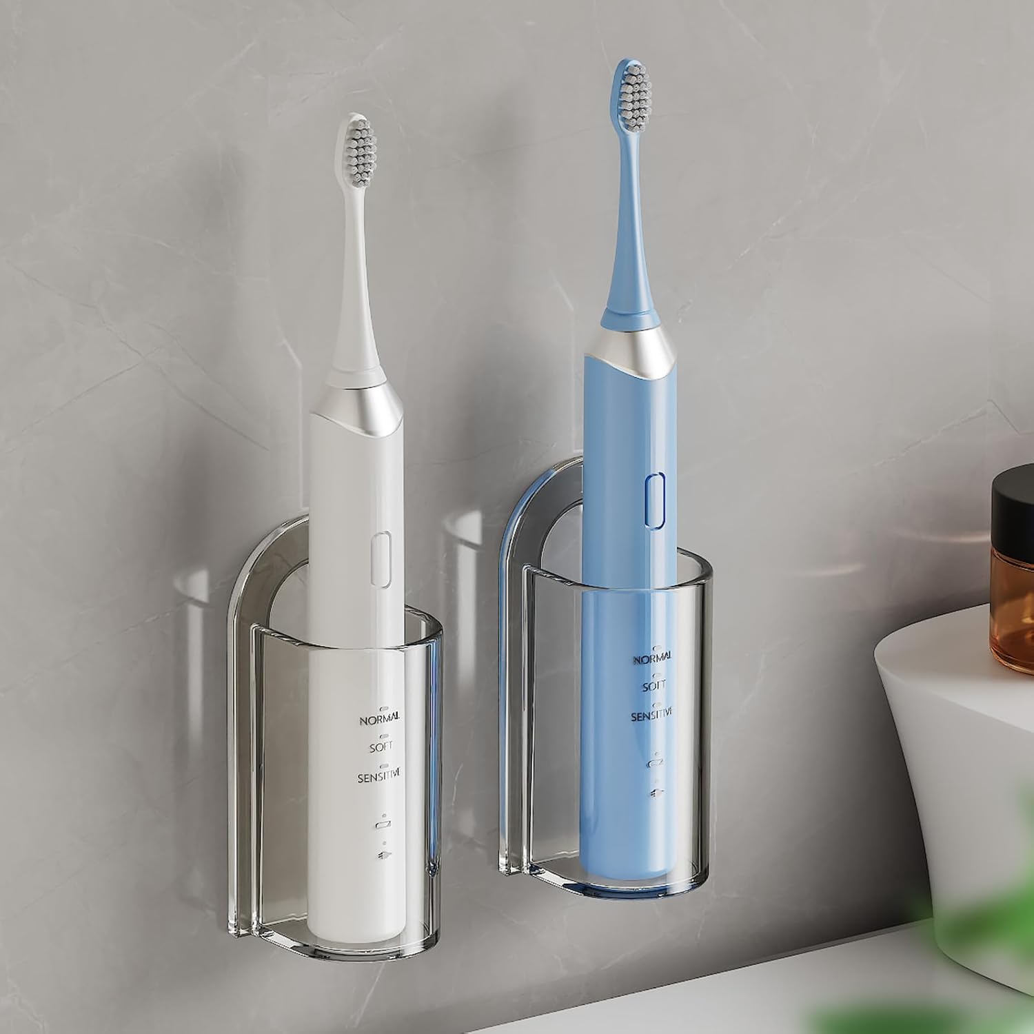 2 Pack Transparent Electric Toothbrush Organizer Wall Mounted Self Adhesive Toothbrush Holder for Bathroom