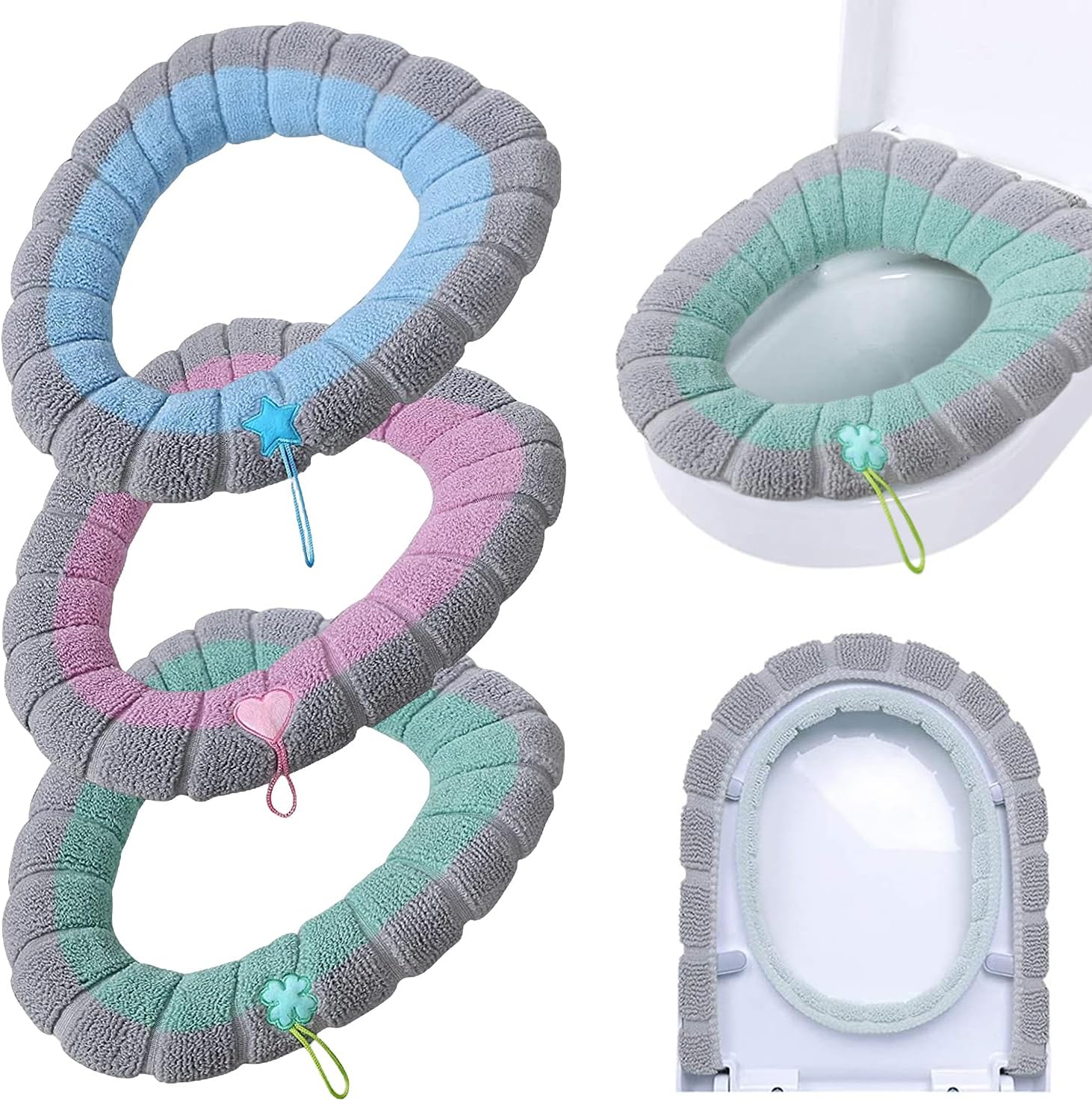 Toilet Seat Covers Set of 3 Universal with Handles Soft Comfortable for Bathroom Use