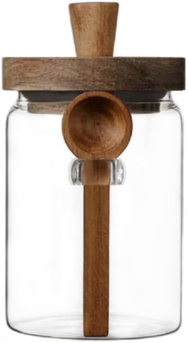 600ml Coffee Storage Container with Wooden Lid and Spoon Airtight Moisture-Proof Food Keeper for Coffee Beans Tea Sugar