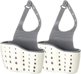 2Pcs Beige Kitchen Sink Caddy Adjustable Hanging Silicone Plastic Soap Holder with Faucet Drain Hole for Drying