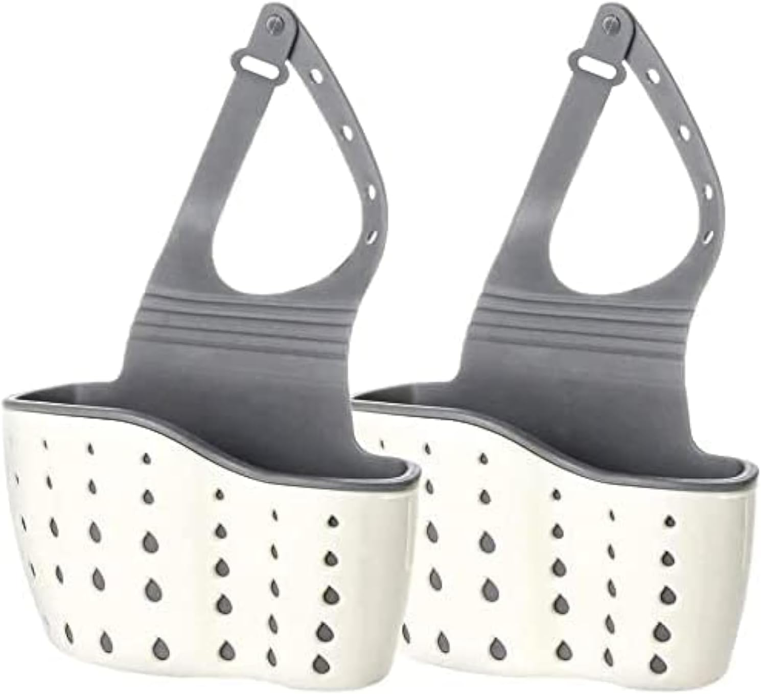 2Pcs Beige Kitchen Sink Caddy Adjustable Hanging Silicone Plastic Soap Holder with Faucet Drain Hole for Drying