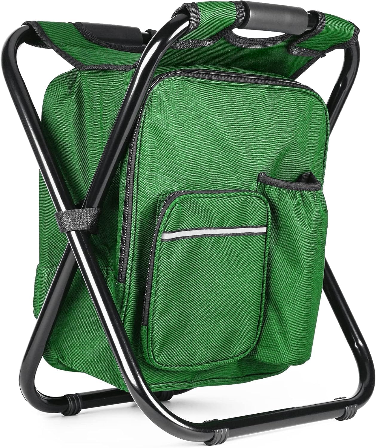 Military Green Folding Camping Chair - Portable, Compact, Adjustable with Fishing Rod Holder