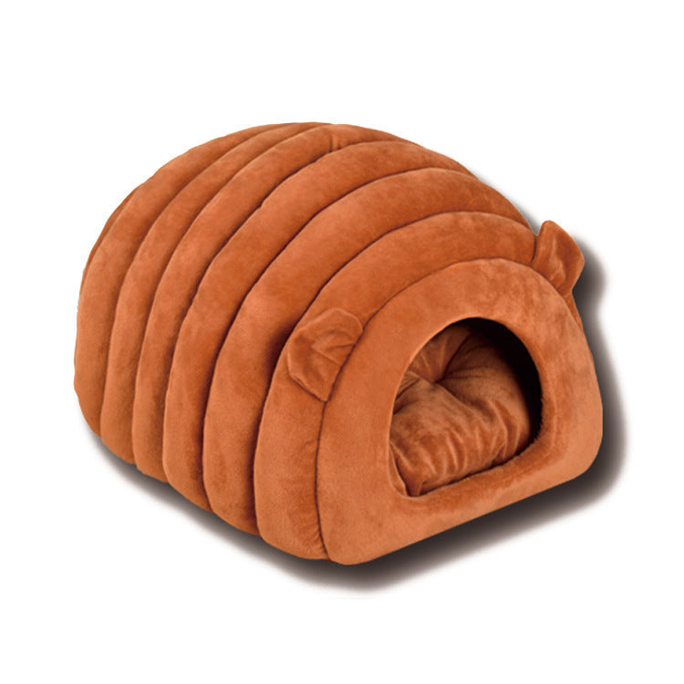 Orange Brown Cat Cave Bed - Cozy Pet House for Cats - Soft Comfortable Kitten Bed