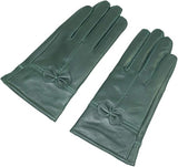 Military Green Winter Leather Gloves - Warm Fleece Lined - Stylish Size L