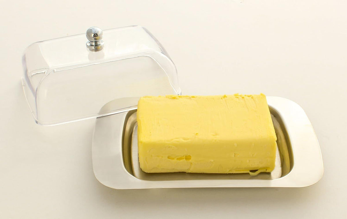 Stainless Steel Butter Dish with Lid 18.5x12.2x6cm Transparent Butter Container
