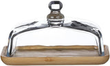 Mini Cake Stand with Glass Dome - Wooden Serving Board for Cupcakes Cheese - Butter Dome as Kitchen Decoration Gift