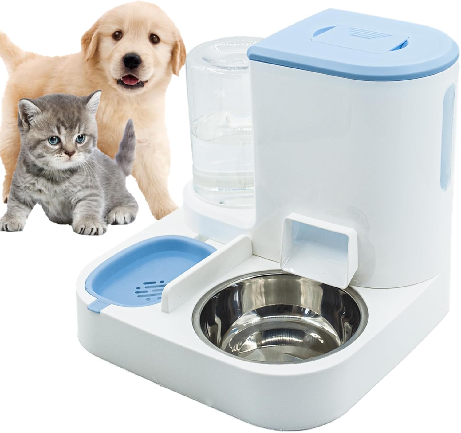 Automatic Pet Feeder and Water Bowl for Dogs and Cats - Blue