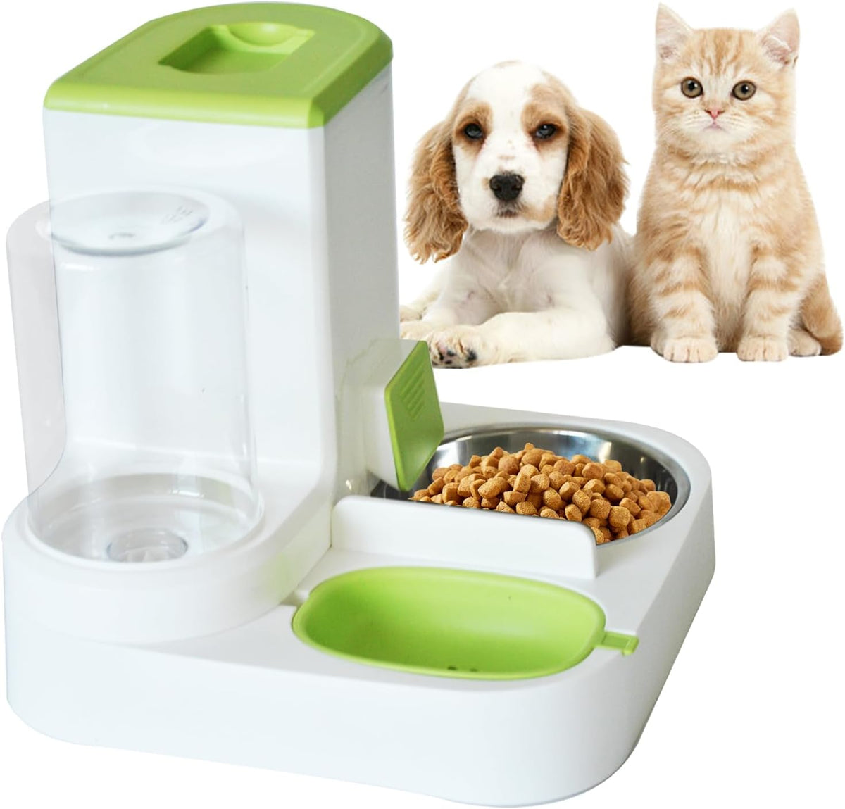 Automatic Pet Feeder 1 Piece Dog Cat Food Bowl Water Bowl Green