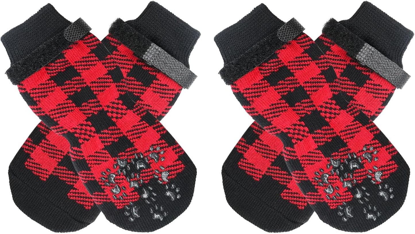 Dog Socks Size M Anti-Slip Pet Paw Protectors Red for Dogs