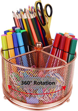 17x17x13cm Rose Gold Metal Mesh Desk Organizer Office Supplies Storage
