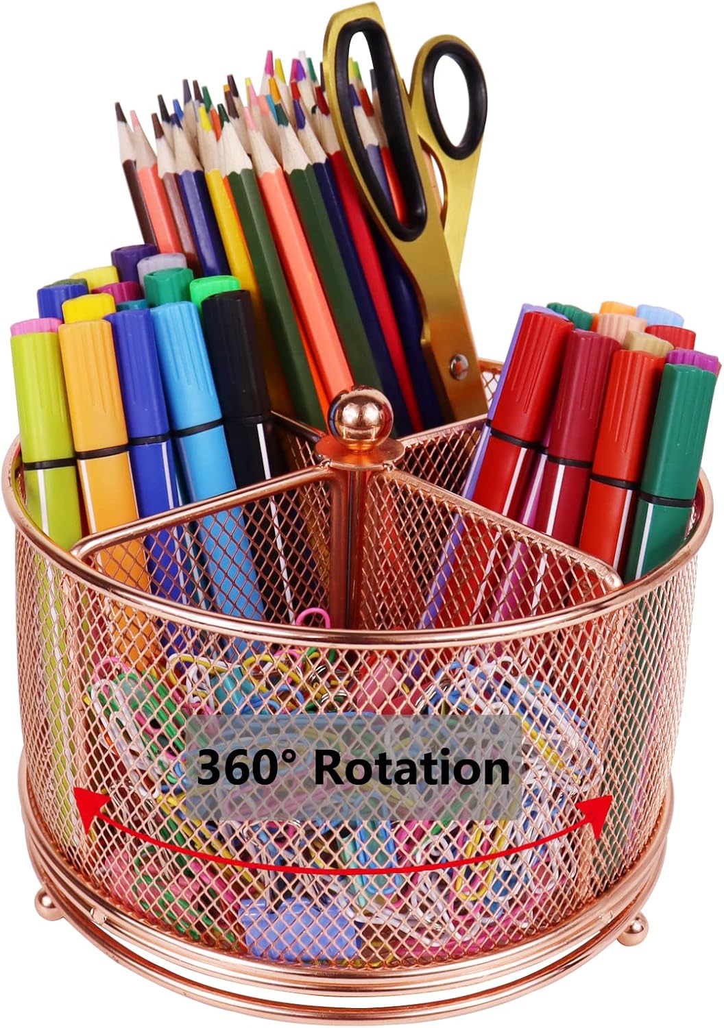 17x17x13cm Rose Gold Metal Mesh Desk Organizer Office Supplies Storage