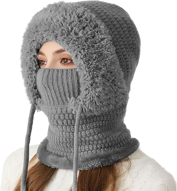 Women's 3-in-1 Beanie with Neck Protection One Size Grey