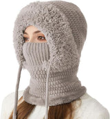 3-in-1 Women's Beanie Hat with Neck Warmer One Size Khaki