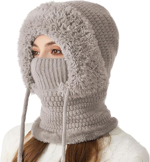 3-in-1 Women's Beanie Hat with Neck Warmer One Size Khaki