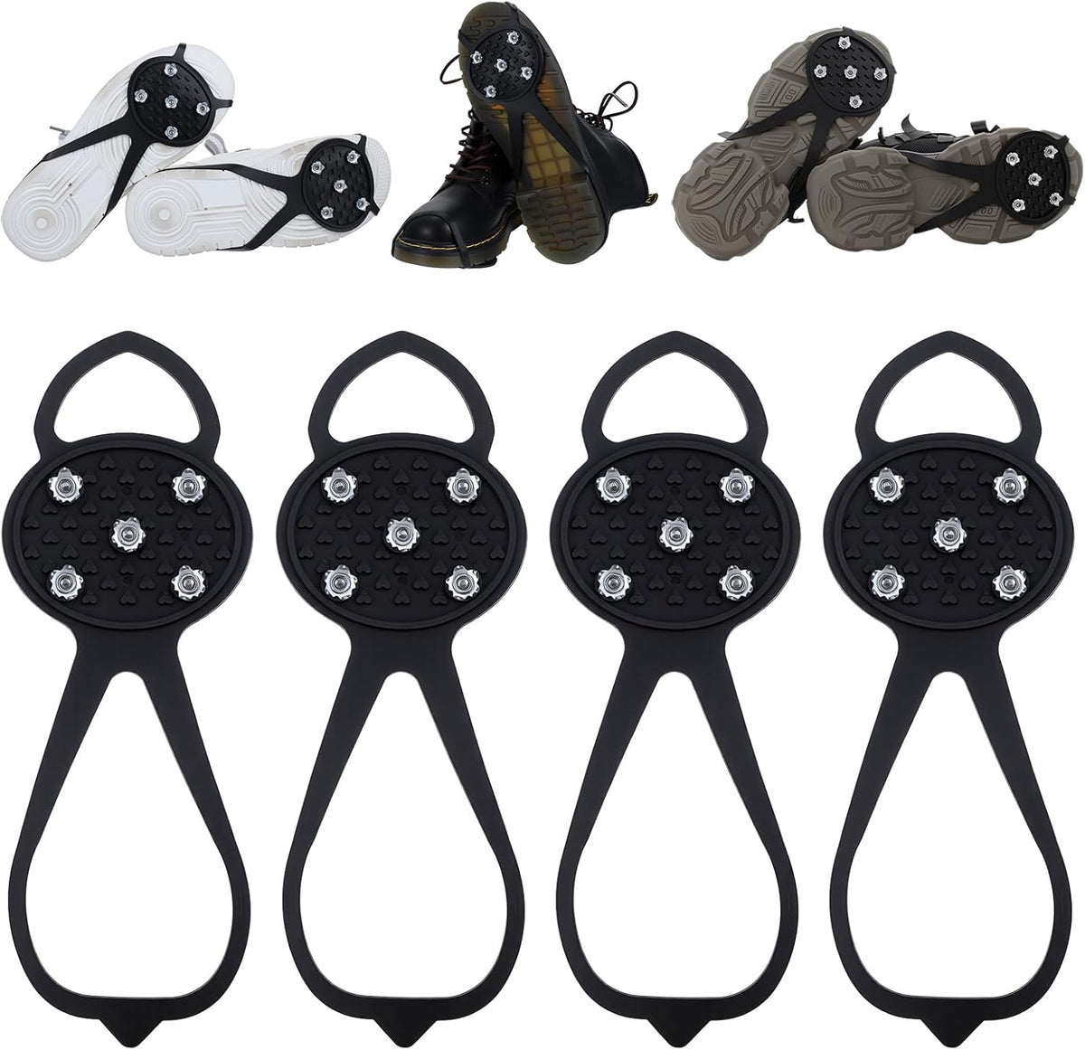 Anti-Slip Spikes Crampons with 5 Steel Teeth 2 Pairs for Traction on Ice and Snow