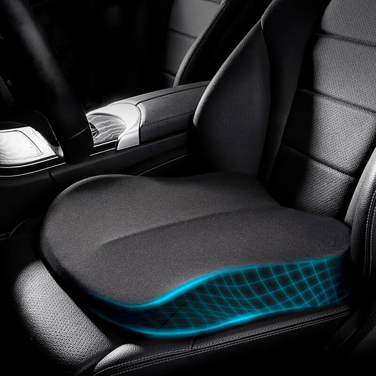 Memory Foam Car Seat Cushion 42x42x10cm Black - Comfortable Supportive Auto Seat Pillow for Enhanced Driving Experience