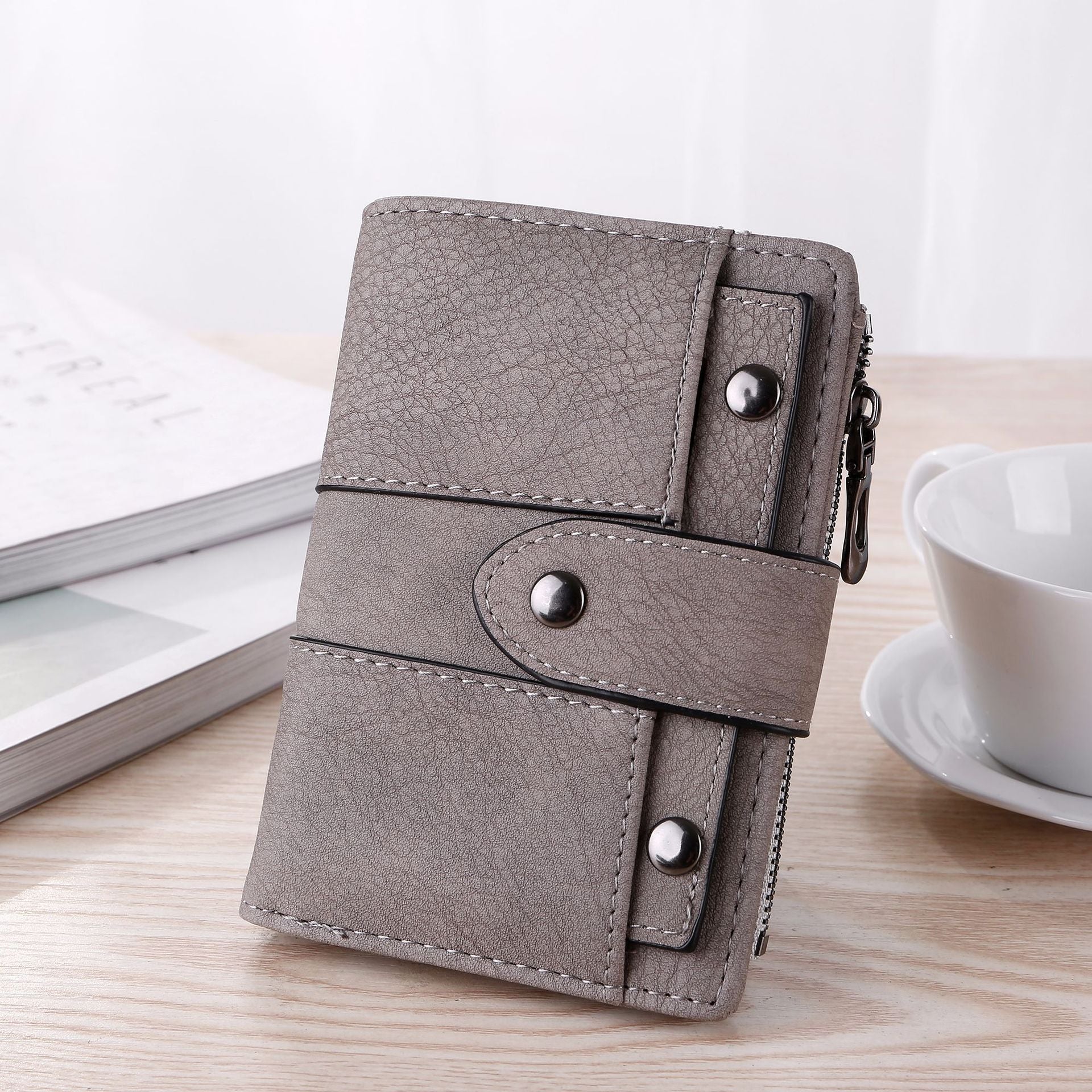 Women's Faux Leather Wallet Light Grey Coin Purse Card Holder