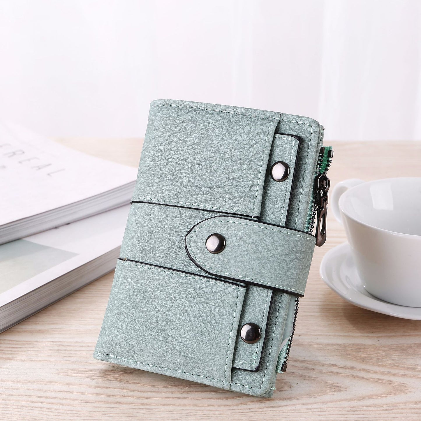 Women's Light Green Faux Leather Wallet with Card Holder - 1 Piece