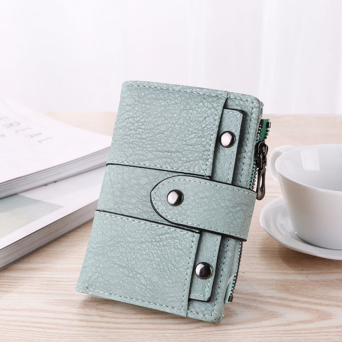 Women's Light Green Faux Leather Wallet with Card Holder - 1 Piece