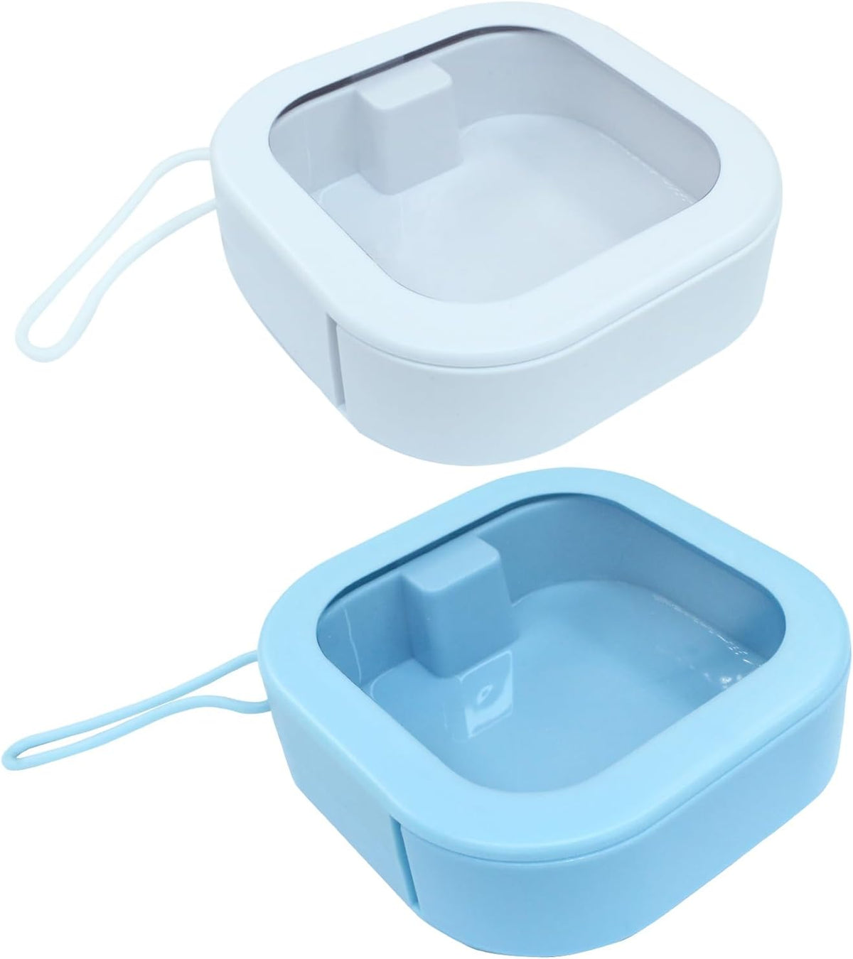 2 Piece Set Portable Blue and White Storage Boxes Stackable Travel Organizers for Small Hair Clips Jewelry Trimmer Accessories
