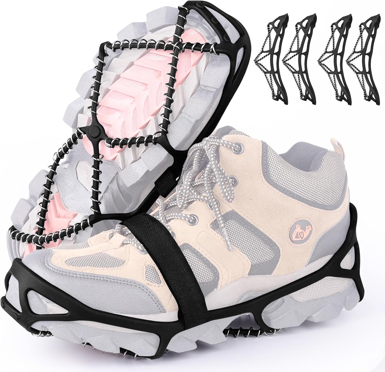 Anti-Slip Snow Shoes Covers Ice Grips Traction Cleats for Boots Shoes Size 38-43 2 Pairs