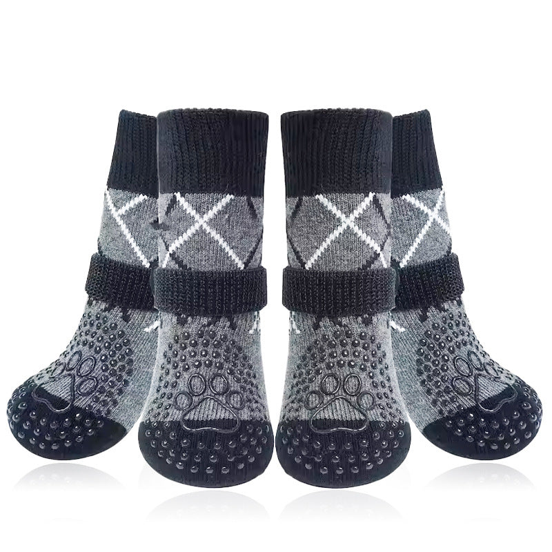 Non-Slip Dog Boots 4 Pack Size M Grey Elastic Paw Protectors for Muddy Paws