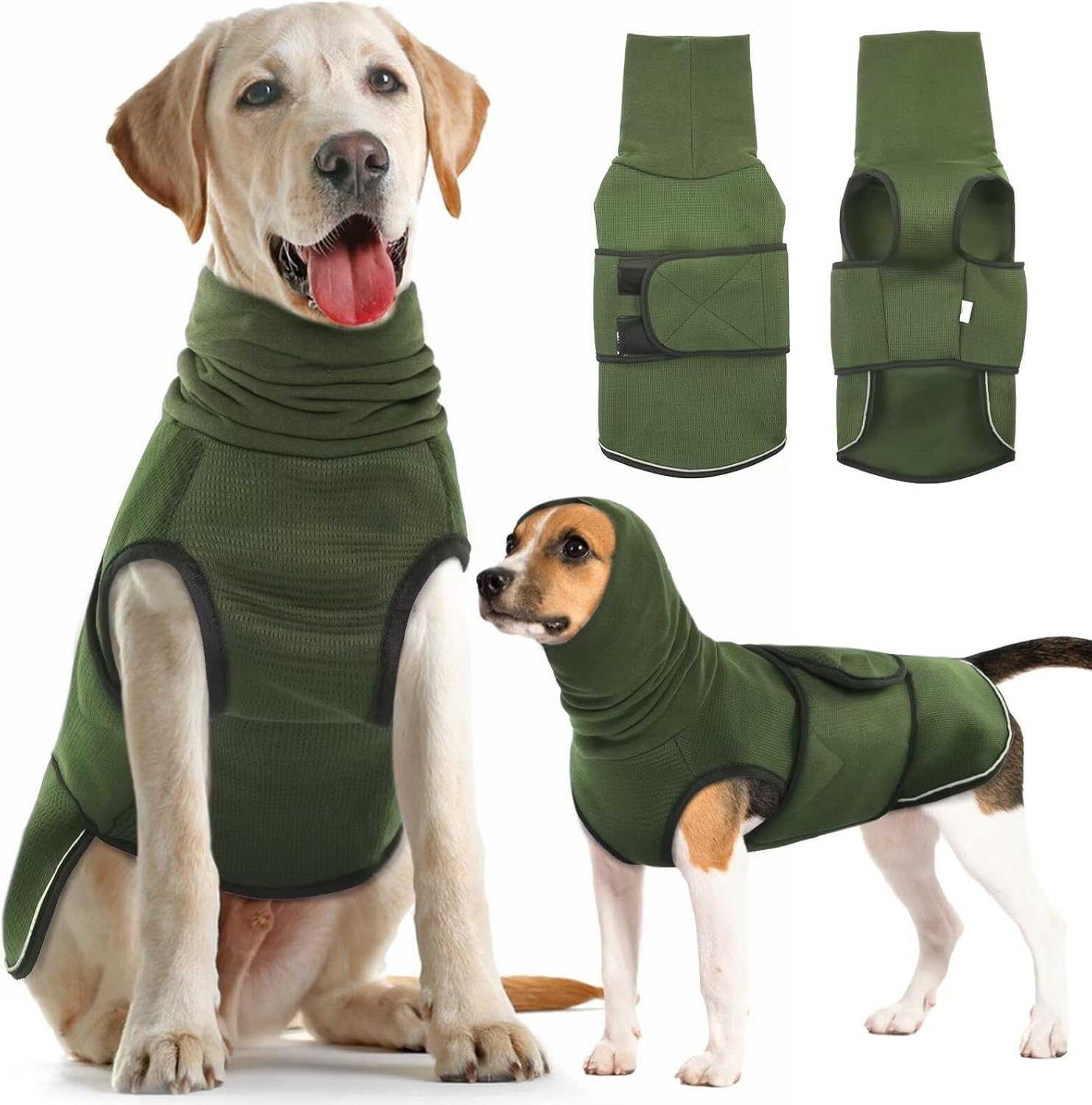 Small Military Green Dog Winter Coat - Soft Warm Adjustable Bodywarmer for Dogs