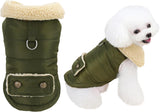 Winter Dog Jacket Warm Puppy Coat Military Green Size M for Cold Weather