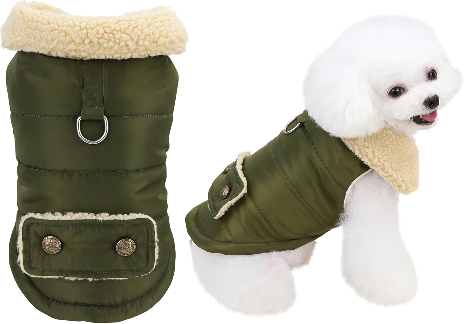 Winter Dog Jacket Warm Military Green Size L - Cold Weather Pet Coat for Dogs