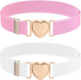 2 Pack Kids Elastic Belts with 1-Click Heart Buckle - Super Soft Adjustable Waistband for Toddlers & Girls - Easy to Use Self Fastening Design