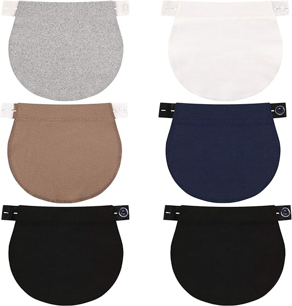 Adjustable Elastic Belly Bands 6 Pack - Maternity Support Belts for Pregnant Women - Black Grey White Dark Blue Khaki