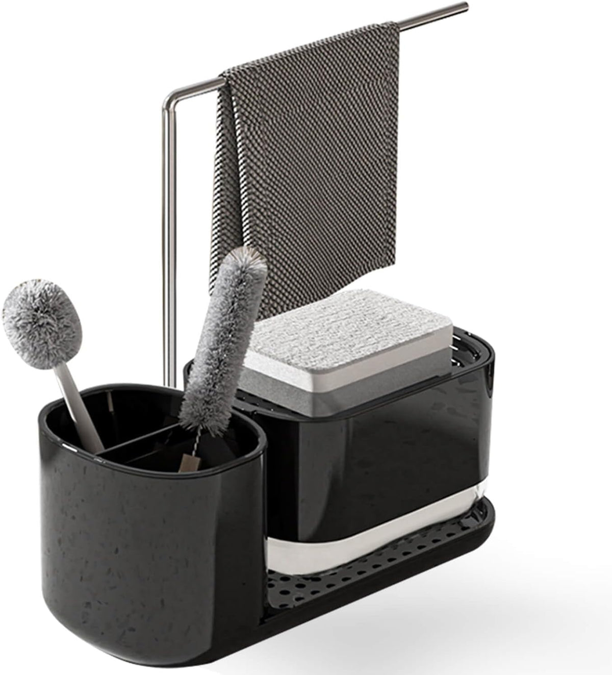 Kitchen Storage Rack with Sink Organizer and Dishcloth Holder - Black