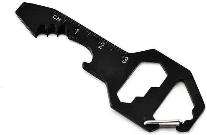Multifunctional Can Opener Multitool - 1 Piece - Black - Includes Can Opener Hex Key Screwdriver & Ruler - Stainless Steel Pocket Tool for Daily Use