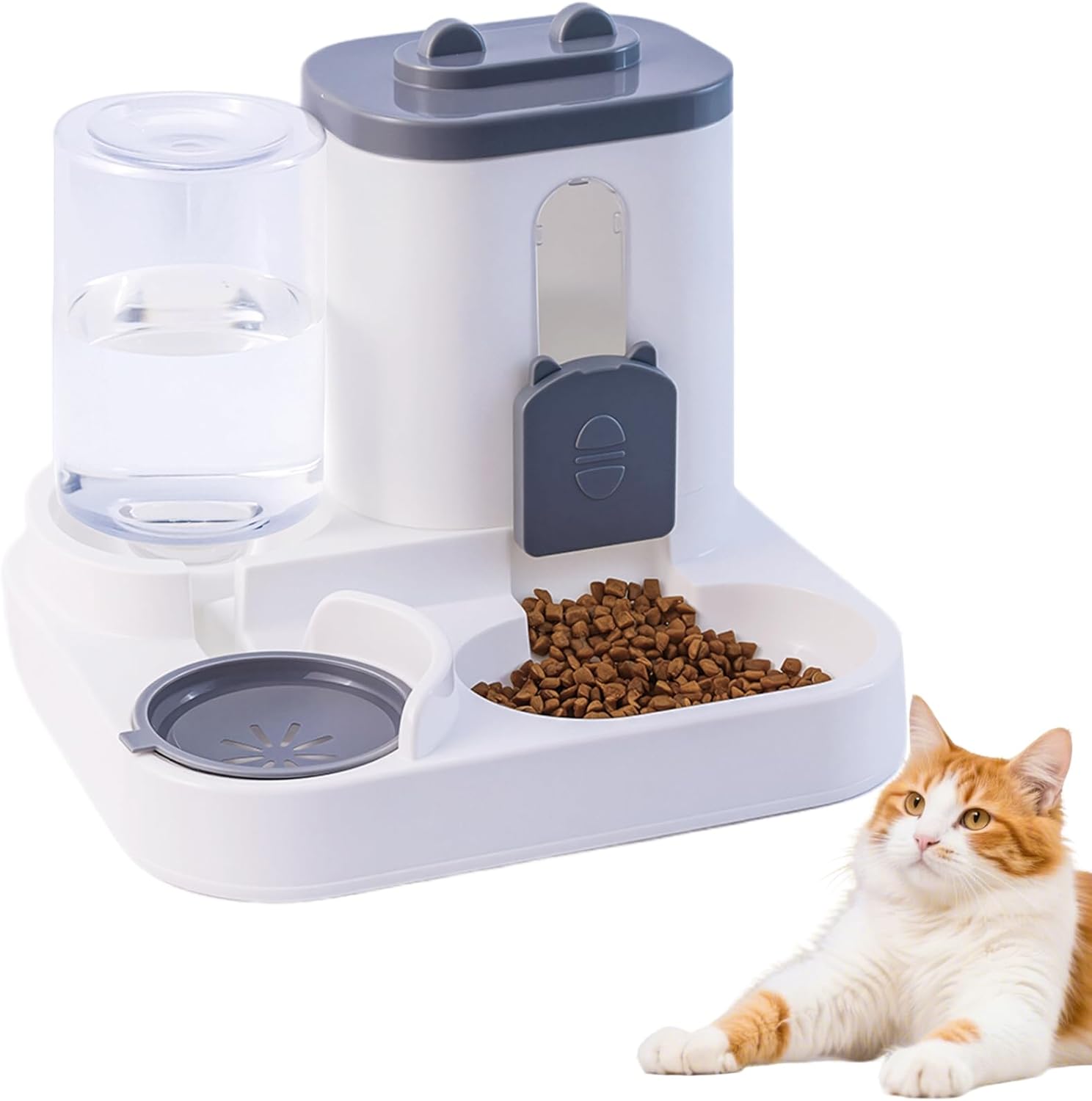 Automatic Pet Feeder 2-in-1 Bowl for Cats and Small Dogs Grey 1 Piece