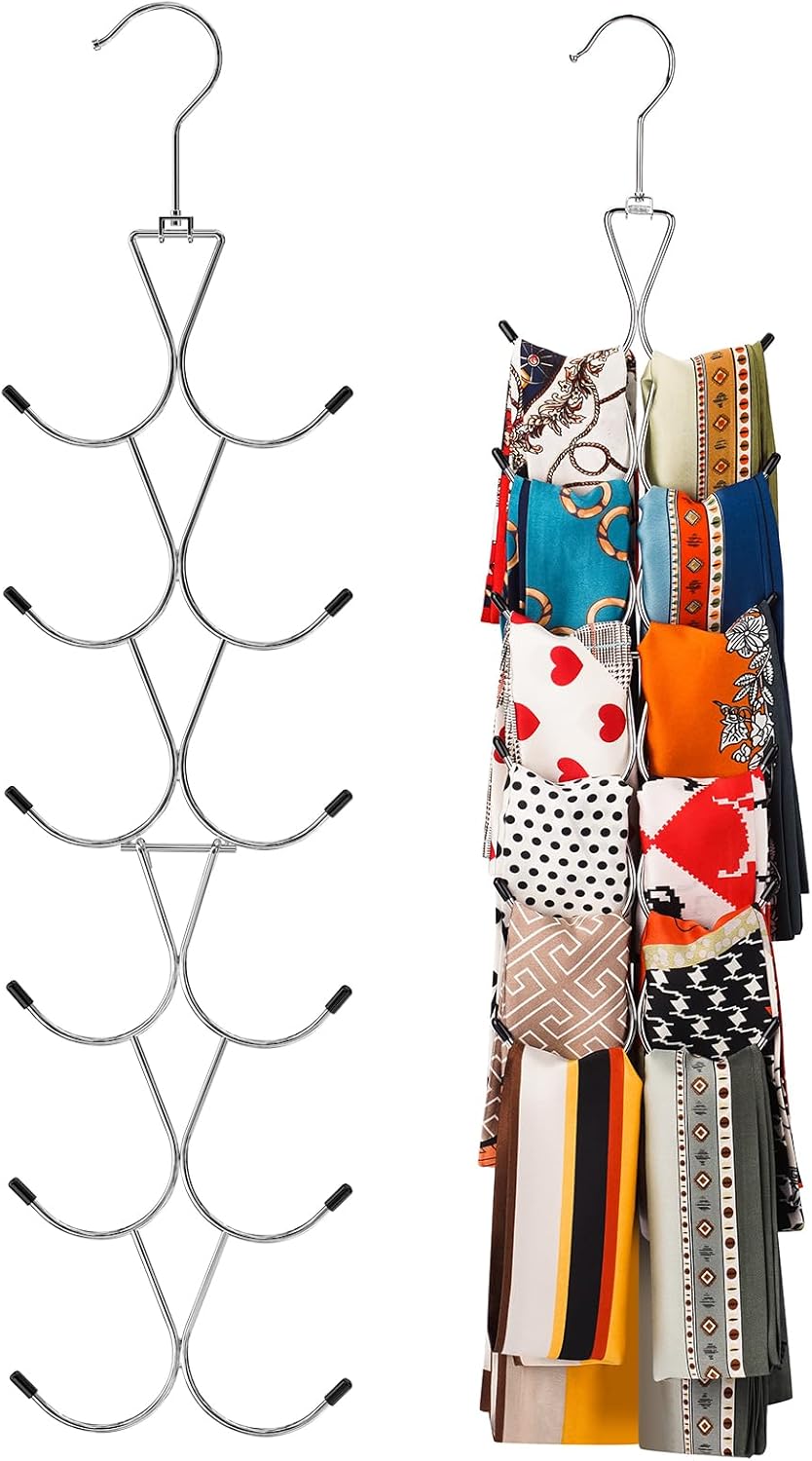 12 Hook 360° Rotating Multifunctional Hanger for Scarves Bags Hats - Silver Closet Organizer