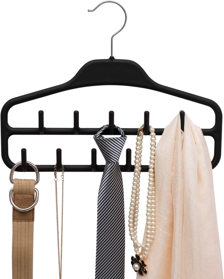 Clothing Closet Organizer with 11 Non-Slip Hooks 360° Rotatable Black